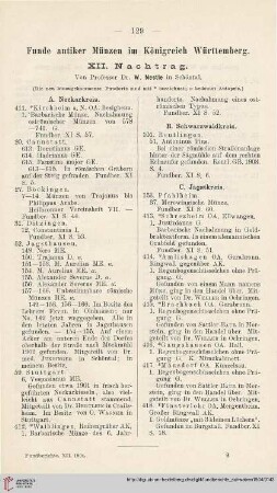 2.1899/1904: Funde antiker Münzen im Königreich Württemberg : XII. Nachtrag