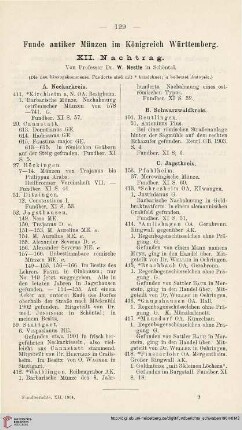 2.1899/1904: Funde antiker Münzen im Königreich Württemberg : XII. Nachtrag