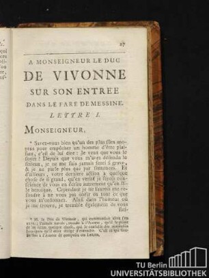 A Monseigneur le duc de Vivonne sur son entrée dans le fare de Messine. Lettre I.