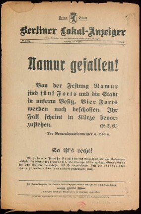 Namur gefallen! : Extra-Blatt Berliner Lokal-Anzeiger