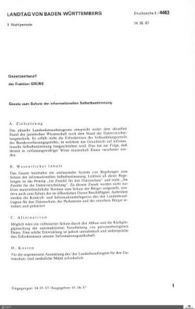 Gesetzentwurf der Grünen zur informationellen Selbstbestimmung