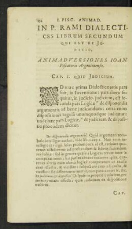 In P. Rami Dialectices Librum Secundum, Qui Est De Iudicio, Animadversiones Ioan. Piscatoris Argentinensis.