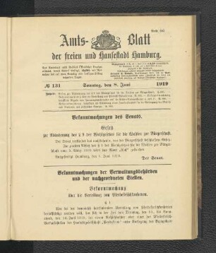 No.131, Sonntag, den 8. Juni 1919