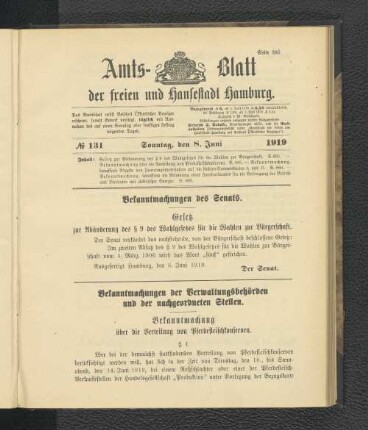 No.131, Sonntag, den 8. Juni 1919