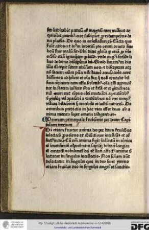 Primum principale fruitionis per deum, capitulum tertium.