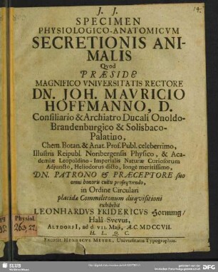 Specimen Physiologico-Anatomicum Secretionis Animalis