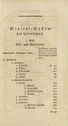 Mineral-System des Uebersetzers.