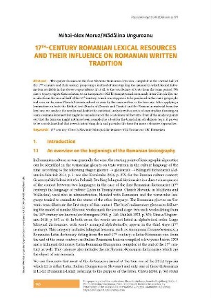 17th-century Romanian lexical resources and their Influence on Romanian written tradition