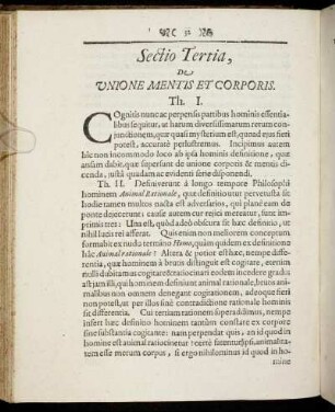 Sectio Tertia, De Unione Mentis Et Corporis.