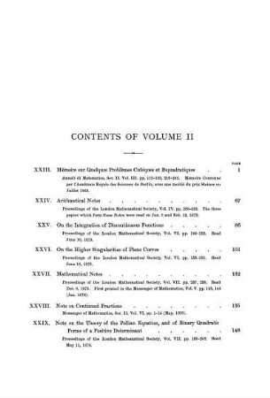 Contents of Volume II.