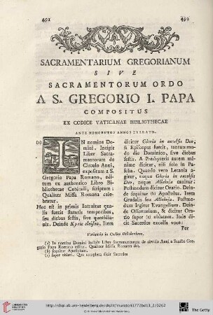 Sacramentarium Gregorianum sive Sacramentorum ordo a S. Gregorio I. Papa