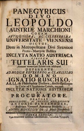 Panegyricus divo Leopoldo Austriae marchioni
