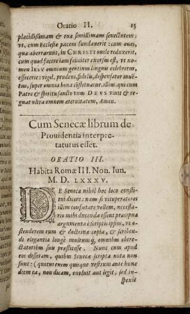 Cum Senecæ librum de Prouidentia interpretaturus esset. Oratio III.