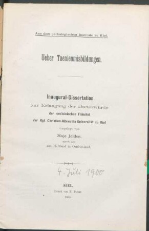 Ueber Taenienmisbildungen