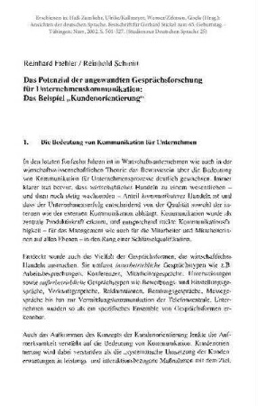 Das Potenzial der angewandten Gesprächsforschung für Unternehmenskommunikation: Das Beispiel "Kundenorientierung"