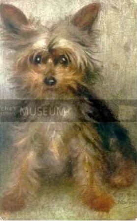 Postkarte (Abbildung eines kleinen Hundes), adressiert und unterschrieben von Thomas A. Edison