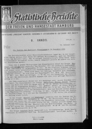 Die Umsätze des Hamburger Einzelhandels im Dezember 1957 : Lfd. Nr. 2