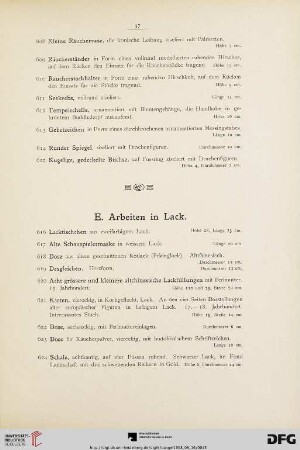 E. Arbeiten in Lack (Nr. 616-639)