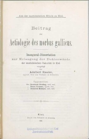 Beitrag zur Aetiologie des morbus gallicus