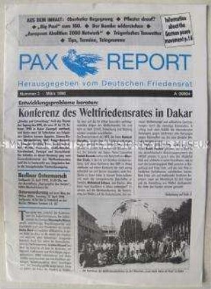 Mitteilungsblatt (Rundbrief) des Deutschen Friedensrates u.a. über die Konferenz des Weltfriedensrates in Dakar 1998, über den Sänger Paul Robeson und zum Nahostkonflikt - Sachkonvolut