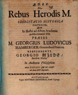 De rebus Herodis M. exercitatio historica posterior
