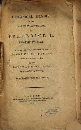 Historical Memoir of the last year of the life of Frederik II.