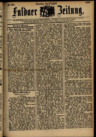 Erste Ausgabe vom Samstag, den 27. Juli 1889.