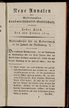Erstes Stück. Den 4ten Januar 1813.
