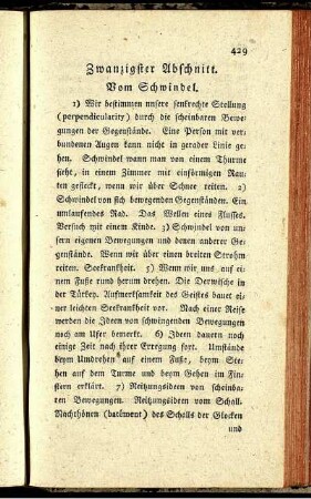 Zwanzigster Abschnitt. Vom Schwindel.