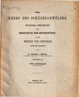 Ueber Krebs des Schädelgewölbes : Inaug. Abh.