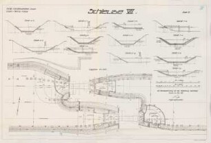 Rhein-Herne-Kanal. Südliche Schleuse der Schleusengruppe VII, Herne: Lageplan 1:500, Schnitte 1:250