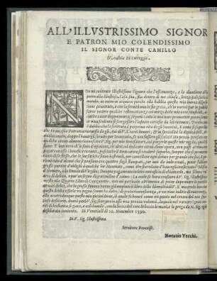 Dedikation an Conte Camillo D´Austria Di Correggio