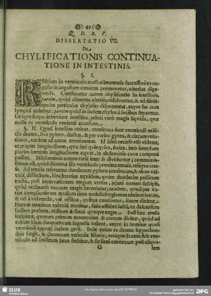 Dissertatio VII. De Chylificatione Continuatione In Intestinis