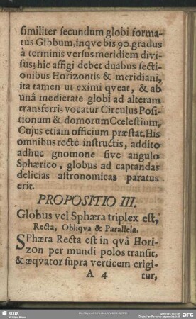 Propositio III. Globus vel Sphaera triplex est, Recta, Obliqua & Parallela
