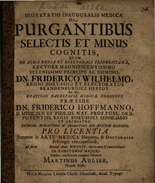 Dissertatio Inauguralis Medica De Purgantibus Selectis Et Minus Cognitis