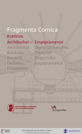 Band 3,2: Fragmenta comica: (FrC) ; Kommentierung der Fragmente der griechischen Komödie: Cratino : Archilochoi - Empipramenoi (frr.1-68) : introduzione, traduzione, commento