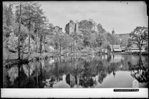Blick auf Tharandt, am Schlossteich mit Burgruine und Kirche