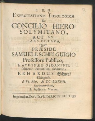 Exercitationis Theologicae De Concilio Hierosolymitano, Act XV. Pars Octava