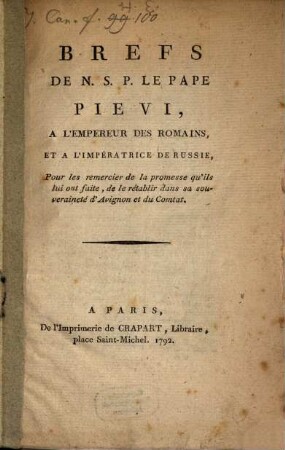 Brefs a l'Empereur des Romains pour les remercier de la promesse, quils lui ont faite