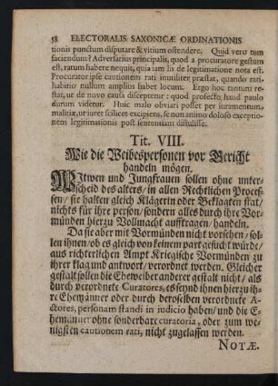 Tit. VIII. Wie die Weibespersonen vor Gericht handeln mögen.