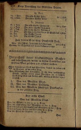 Verzeichniß derer denkwürdigen Sachen und Lehr-Puncten, welche in diesem Catechismo aus Gottes Wort gelehret und erkläret werden.
