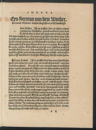 Ihesus Eyn Sermon von dem Wucher. Doctoris Martini Luther Augustiner zu Wittenbergk.