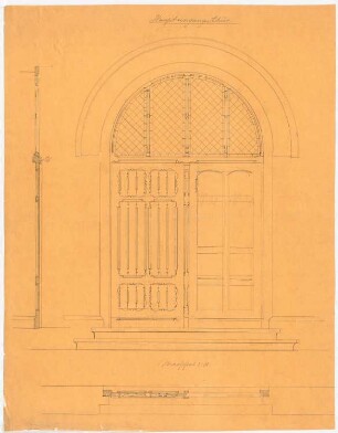 Uckermärkisches Museum, Prenzlau Umbau der Heilig-Geist-Kirche: Haupteingangstür: Ansicht, Profil, Grundriss 1:10