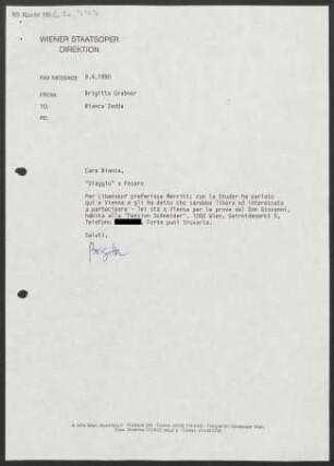 Brief an Bianca Zedda, 09.04.1990