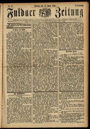 Ausgabe vom Freitag, den 15. April 1892.