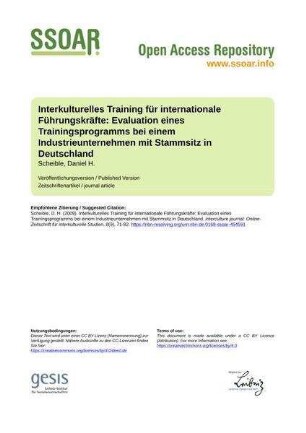 Interkulturelles Training für internationale Führungskräfte: Evaluation eines Trainingsprogramms bei einem Industrieunternehmen mit Stammsitz in Deutschland