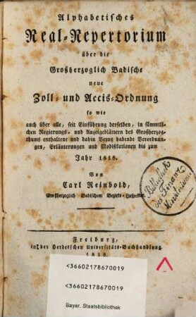 Alphabetisches Real-Repertorium über die Großherzoglich Badische neue Zoll- und Accis-Ordnung