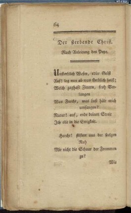 Der sterbende Christ. Nach Anleitung des Pope.