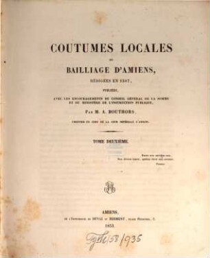 Coutumes locales du bailliage d'Amiens, 2
