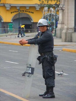 Lima - Bewaffneter vor dem Präsidentenpalast : Ein Bewaffneter steht auf der Straße vor dem Präsidentenpalast. Aufgenommen am 27. August 2011 in der Hauptstadt Lima